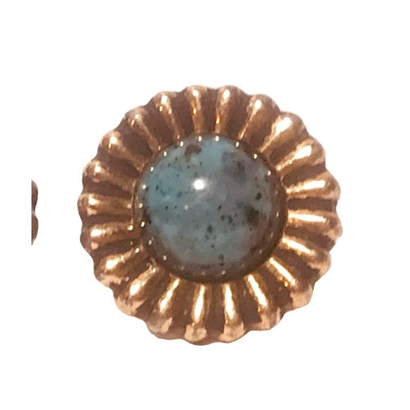 Vintage Gold Tone Daisy Sunflower Cufflinks Marbled Turquoise Lucite Cabochons - Picture 3 of 4